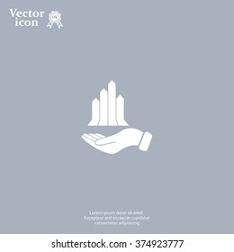 chart icon with hand, vector illustration. Flat design style