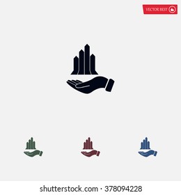 chart icon with hand, vector illustration. Flat design style