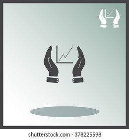 Chart icon with hand, vector illustration.