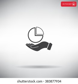 chart icon with hand, vector illustration. Flat design style