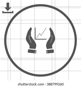 Chart icon with hand, vector illustration.