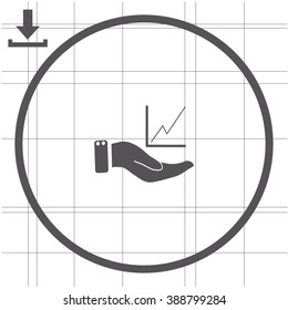 Chart icon with hand, vector illustration.