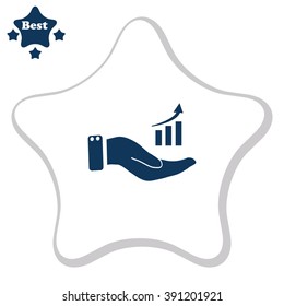 Chart icon with hand, vector illustration.