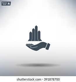 chart icon with hand, vector illustration. Flat design style