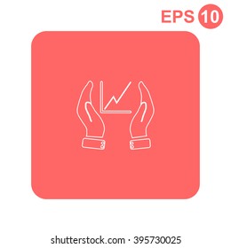 Chart icon with hand, vector illustration.