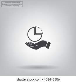 chart icon with hand, vector illustration. Flat design style