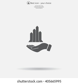 chart icon with hand, vector illustration. Flat design style