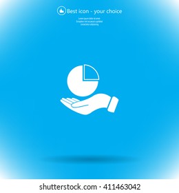 chart icon with hand, vector illustration. Flat design style