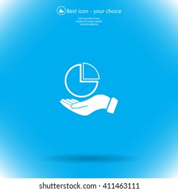 chart icon with hand, vector illustration. Flat design style