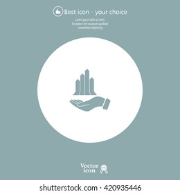chart icon with hand, vector illustration. Flat design style