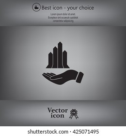 chart icon with hand, vector illustration. Flat design style