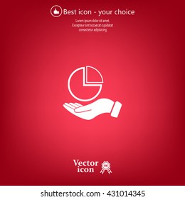 chart icon with hand, vector illustration. Flat design style