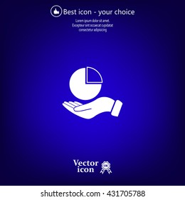 chart icon with hand, vector illustration. Flat design style