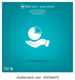 chart icon with hand, vector illustration. Flat design style