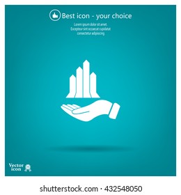 chart icon with hand, vector illustration. Flat design style