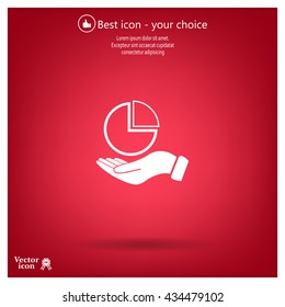 chart icon with hand, vector illustration. Flat design style