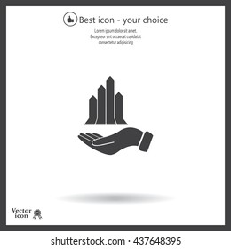 chart icon with hand, vector illustration. Flat design style