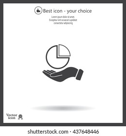 chart icon with hand, vector illustration. Flat design style