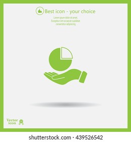 chart icon with hand, vector illustration. Flat design style