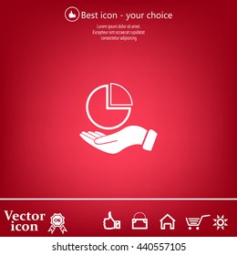 chart icon with hand, vector illustration. Flat design style