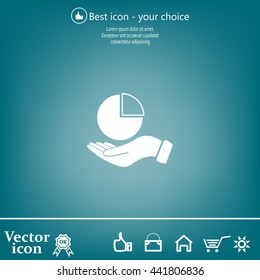 chart icon with hand, vector illustration. Flat design style