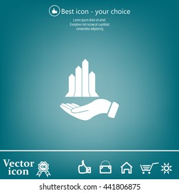 chart icon with hand, vector illustration. Flat design style