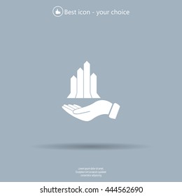 chart icon with hand, vector illustration. Flat design style