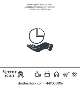 chart icon with hand, vector illustration. Flat design style