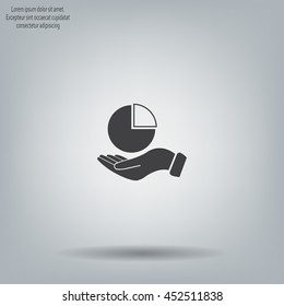 chart icon with hand, vector illustration. Flat design style