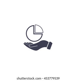 chart icon with hand, vector illustration. Flat design style