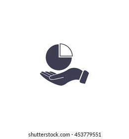 chart icon with hand, vector illustration. Flat design style