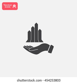 chart icon with hand, vector illustration. Flat design style