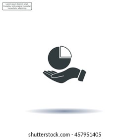 chart icon with hand, vector illustration. Flat design style
