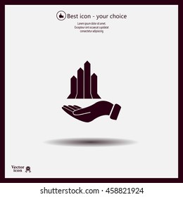 chart icon with hand, vector illustration. Flat design style