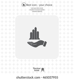 chart icon with hand, vector illustration. Flat design style