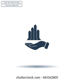chart icon with hand, vector illustration. Flat design style