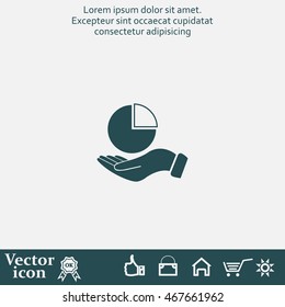 chart icon with hand, vector illustration. Flat design style