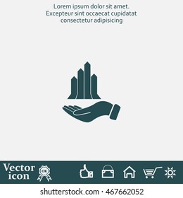 chart icon with hand, vector illustration. Flat design style
