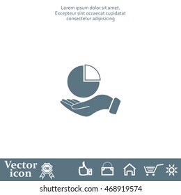 chart icon with hand, vector illustration. Flat design style