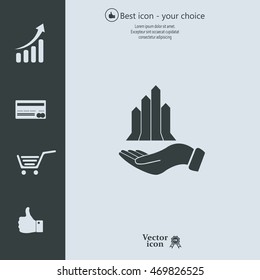 chart icon with hand, vector illustration. Flat design style
