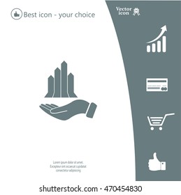chart icon with hand, vector illustration. Flat design style