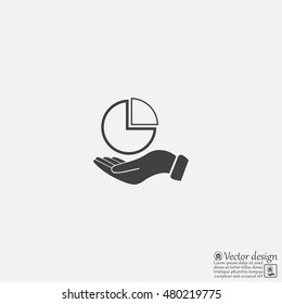 chart icon with hand, vector illustration. Flat design style