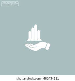 chart icon with hand, vector illustration. Flat design style