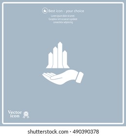 chart icon with hand, vector illustration. Flat design style