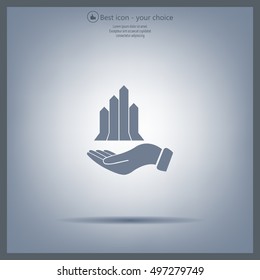 chart icon with hand, vector illustration. Flat design style