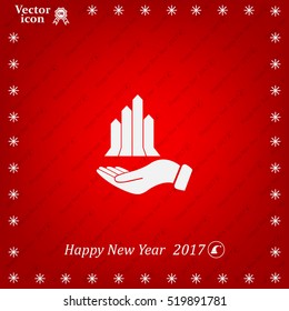 chart icon with hand, vector illustration. Flat design style