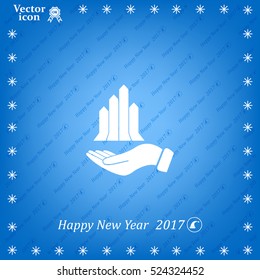chart icon with hand, vector illustration. Flat design style