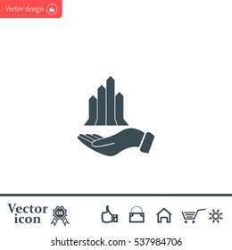 chart icon with hand, vector illustration. Flat design style