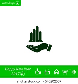 chart icon with hand, vector illustration. Flat design style