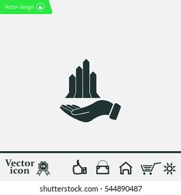 chart icon with hand, vector illustration. Flat design style